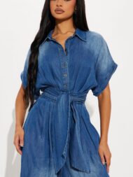 Women's Tie-Waist Wide-Leg Denim Jumpsuit (Buy 2 Free Shipping) - Image 7