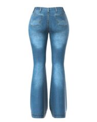 Ladies Flared High Waist Denim Button Stretch Trousers - Image 6