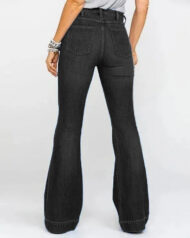 Ladies Flared High Waist Denim Button Stretch Trousers - Image 25