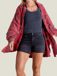Women's Mineral Washed Button Down Plaid Flannel Shirt (Buy 2 Free Shipping) - Image 2