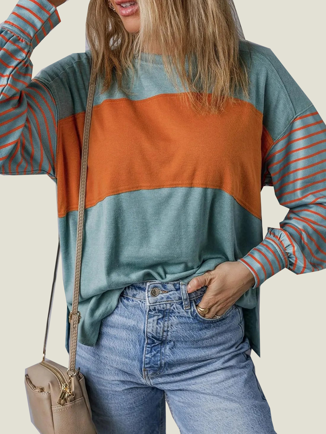 1-1-56-1- Women's Cute Color Block Long Sleeve Casual Top (Buy 2 Free Shipping) - Image 1