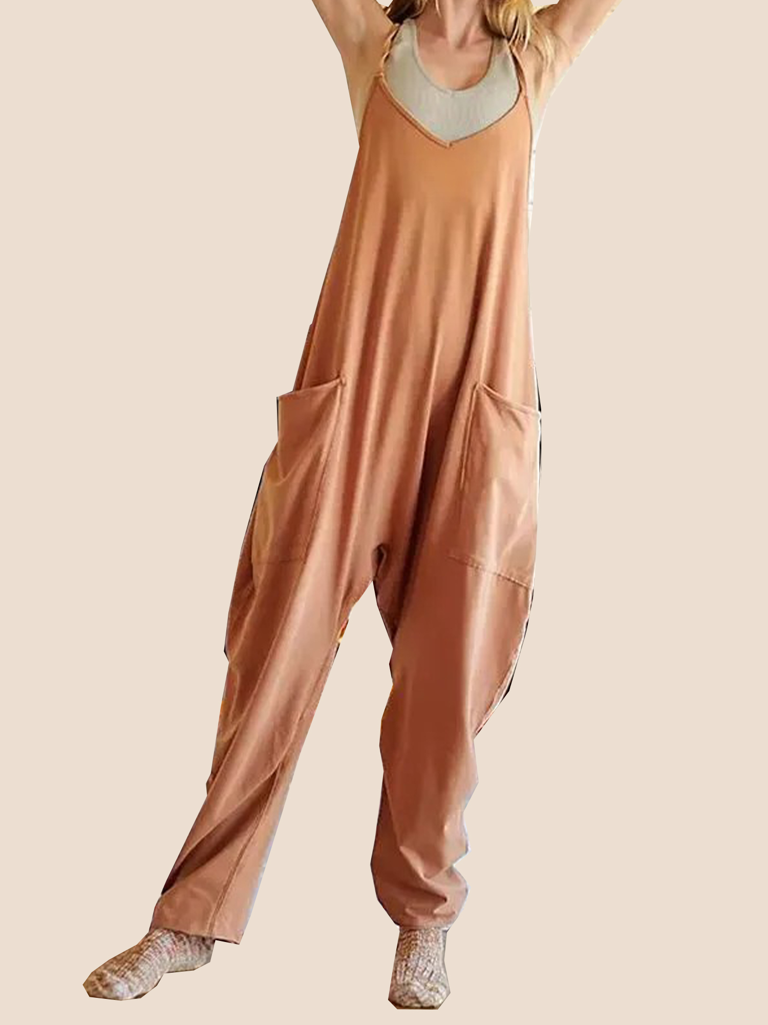 1-1130 New Wide Leg Jumpsuit with Pockets (Buy 2 Free Shipping) - Image 1