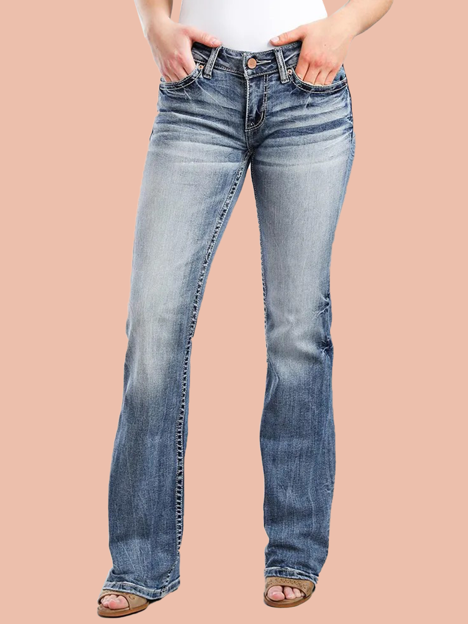1-1133 90s Vintage Embroidery Pocket Low Waist Jeans - Image 1