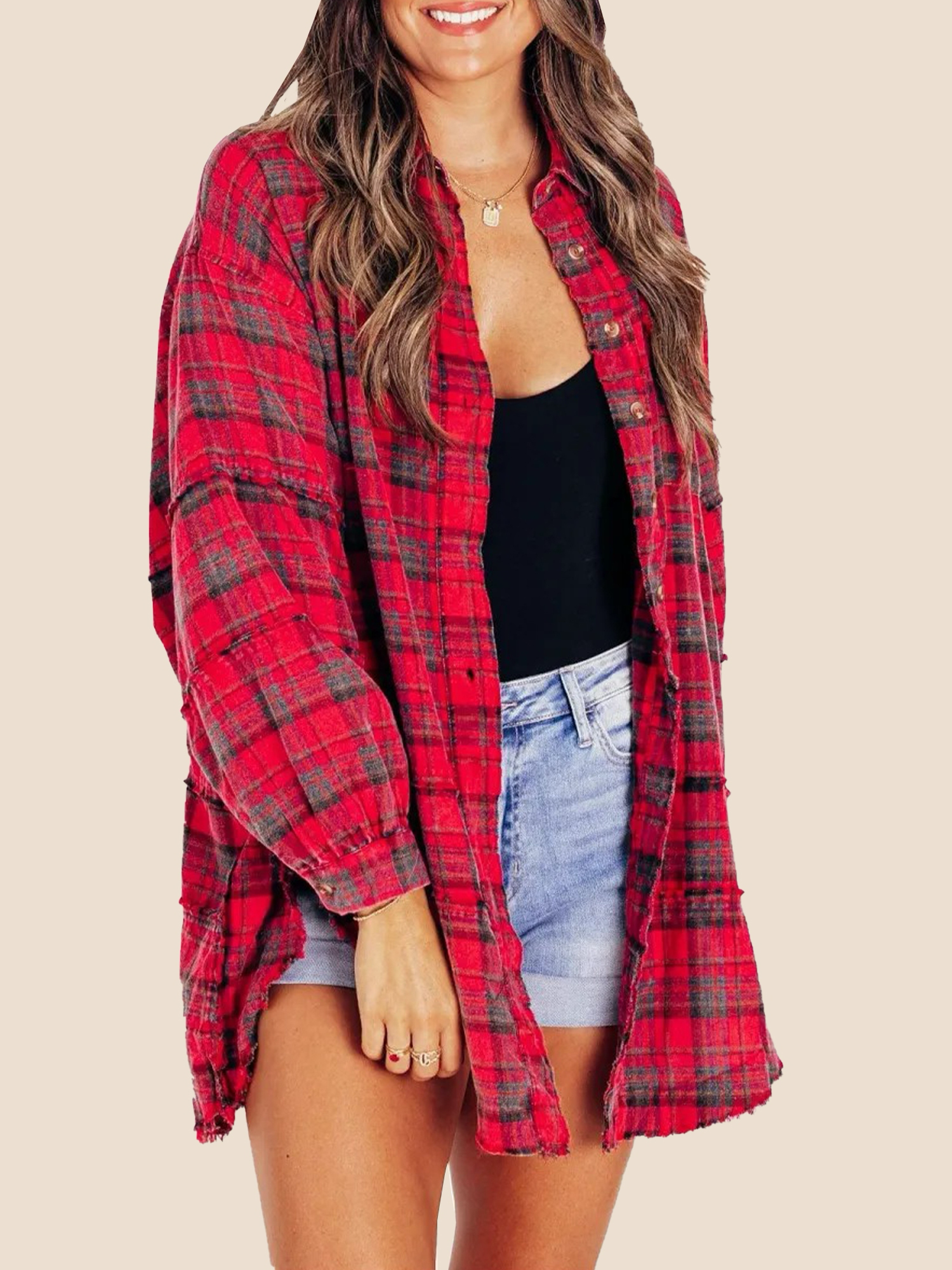 1-1134 Women's Mineral Washed Button Down Plaid Flannel Shirt (Buy 2 Free Shipping) - Image 1