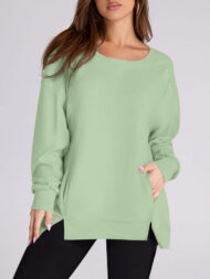 Women's High Low Side Slit Pullover Sweatshirt With Pockets (Buy 2 Free Shipping) - Image 15