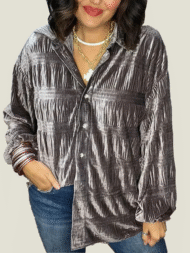 Women's Shirred Velvet Button Down Top (Buy 2 Free Shipping)