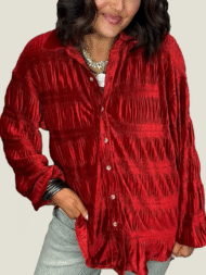 Women's Shirred Velvet Button Down Top (Buy 2 Free Shipping) - Image 2