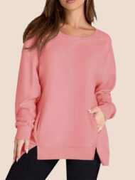Women's High Low Side Slit Pullover Sweatshirt With Pockets (Buy 2 Free Shipping)