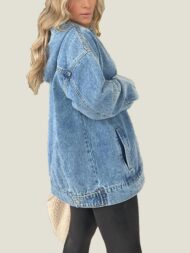 Denim Hooded Sweatshirt with Front Pockets (Buy 2 Free Shipping) - Image 2