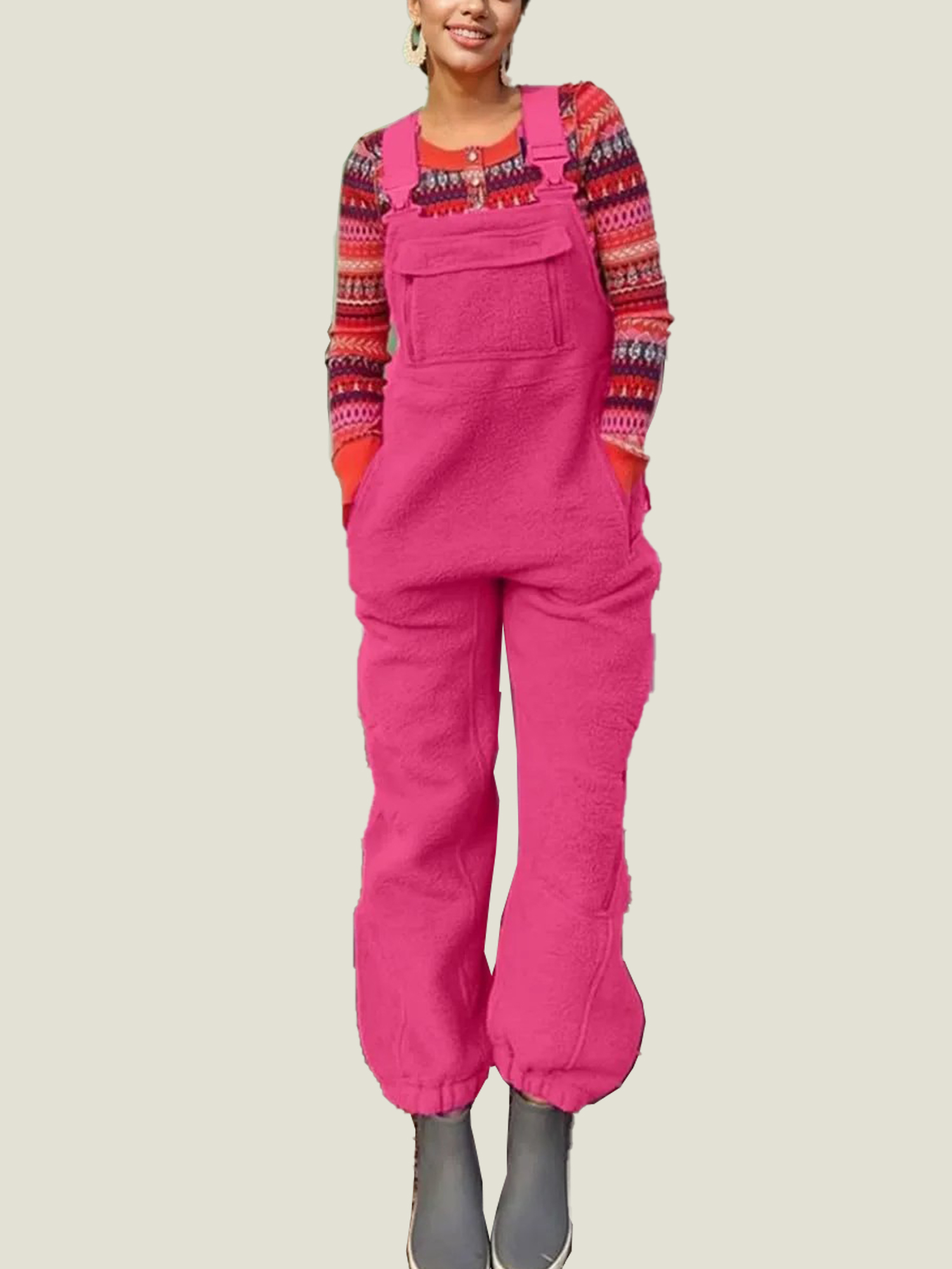 10-115 Women's Fleece Warm Overalls Loose Casual Jumpsuits (Buy 2 Free Shipping) - Image 1