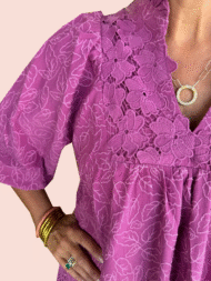 Women's Puff Sleeve Leaf Jacquard Mini Dress (Buy 2 Free Shipping) - Image 2