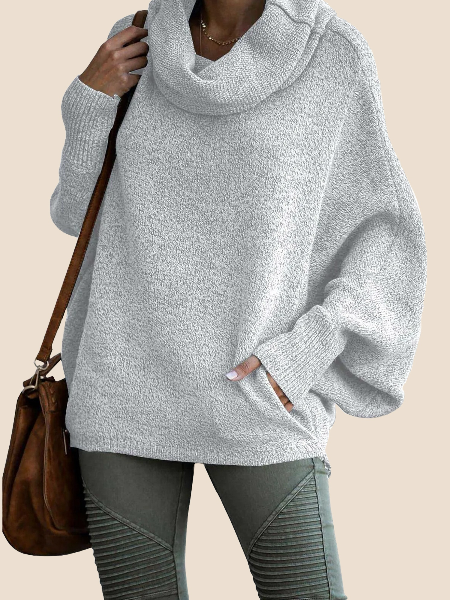 10-117 Women's Cowl Neck Pullover Sweaters with Pockets (Buy 2 Free Shipping) - Image 1