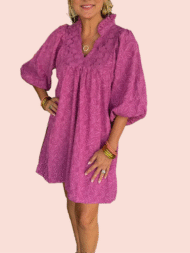 Women's Puff Sleeve Leaf Jacquard Mini Dress (Buy 2 Free Shipping)