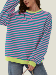 Women's Oversized Striped Long Sleeve Pullover (Buy 2 Free Shipping) - Image 2
