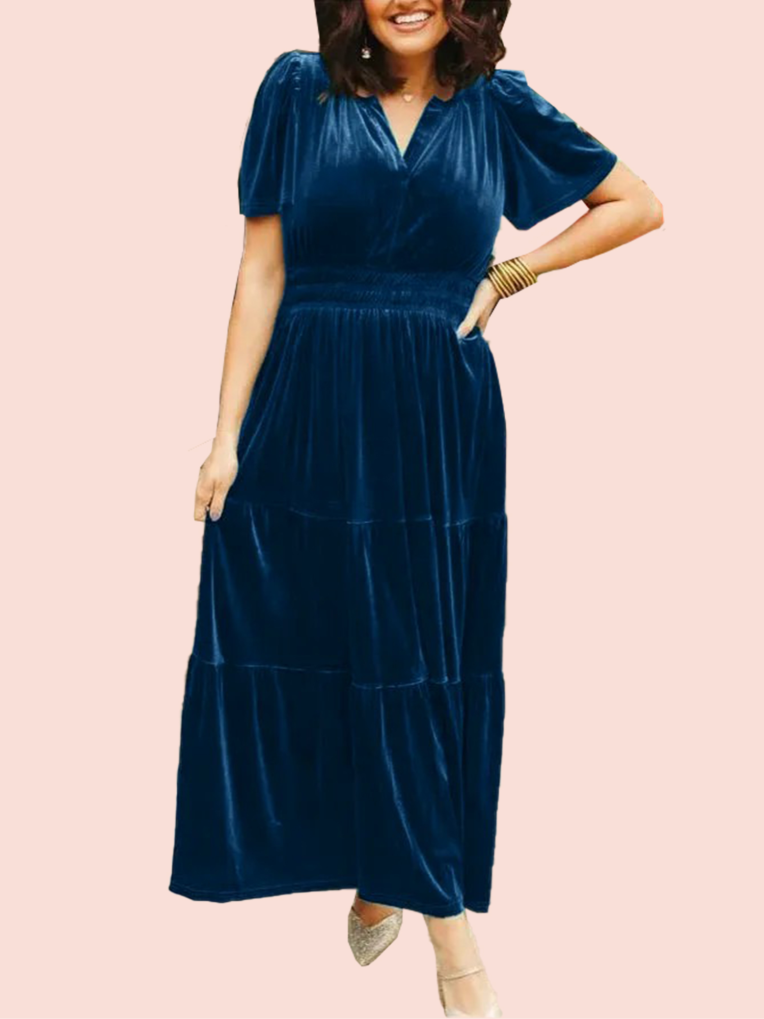 11-2-10 Women's Velvet Tiered Maxi Dress (Buy 2 Free Shipping) - Image 1