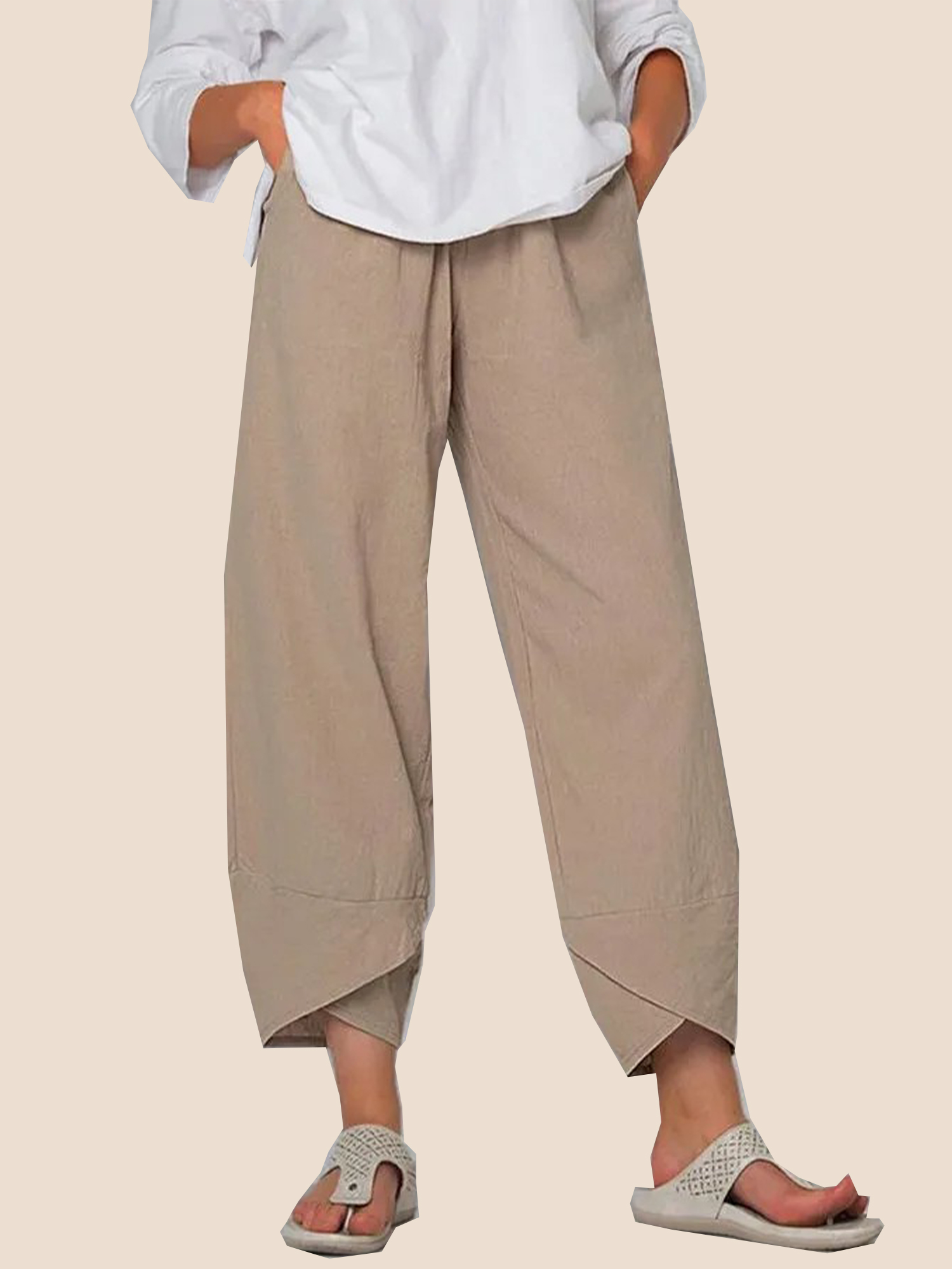 11-279 Women's Cotton Linen Simple Loose Casual Ninth Pants - Image 1