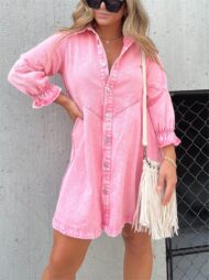 Women's Washed Denim Puff Sleeve Dress (Buy 2 Free Shipping) - Image 5