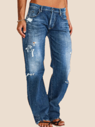 Ripped Low Waist Straight Leg Jeans(Buy 2 Free Shipping)