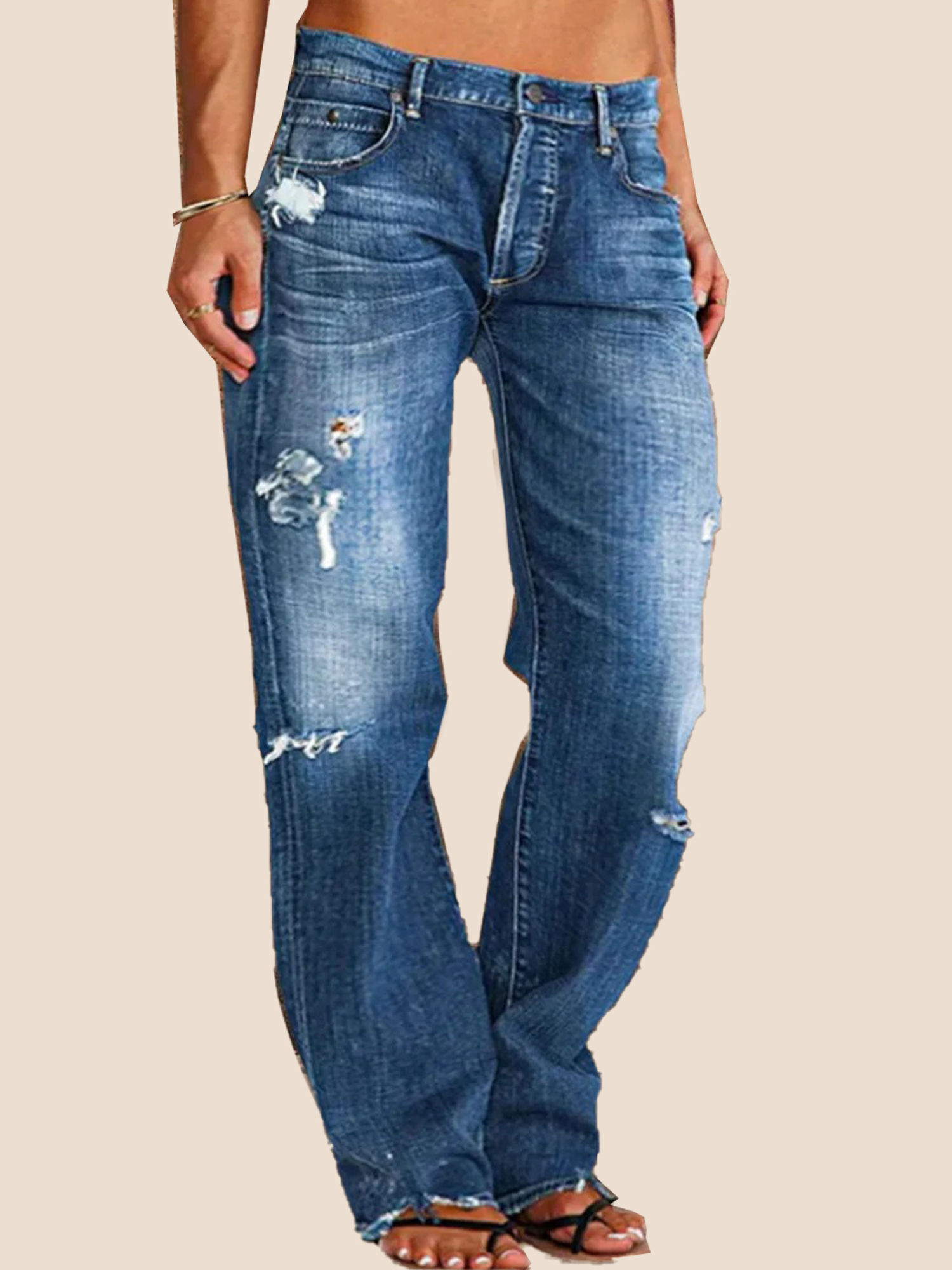 13-71 Ripped Low Waist Straight Leg Jeans(Buy 2 Free Shipping) - Image 1