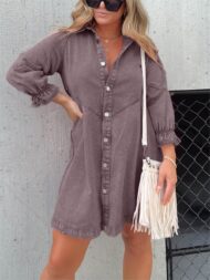 Button Denim Bubble Sleeve Dress (Buy 2 Free Shipping) - Image 11