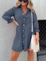 Women's Washed Denim Puff Sleeve Dress (Buy 2 Free Shipping) - Image 10