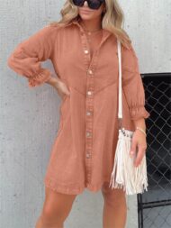 Button Denim Bubble Sleeve Dress (Buy 2 Free Shipping) - Image 13