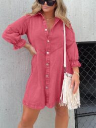 Women's Washed Denim Puff Sleeve Dress (Buy 2 Free Shipping) - Image 9