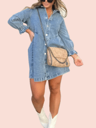 Women's Washed Denim Puff Sleeve Dress (Buy 2 Free Shipping) - Image 2