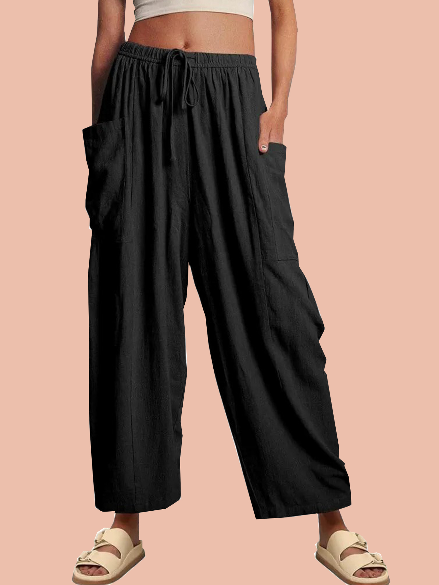 14-53 Women‘s Casual Linen Blend Palazzo Pants (Buy 2 Free Shipping) - Image 1
