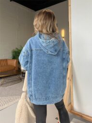 Denim Hooded Sweatshirt with Front Pockets (Buy 2 Free Shipping) - Image 4