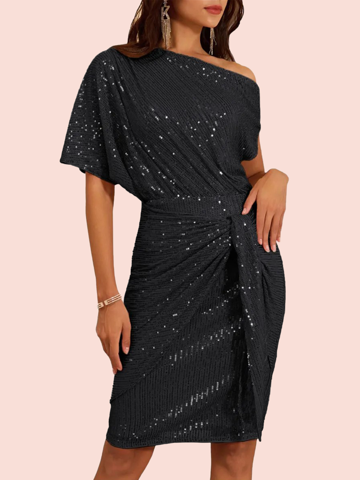 17-26 Women's Off Shoulder Sequins Bodycon Dress (Buy 2 Free Shipping) - Image 1