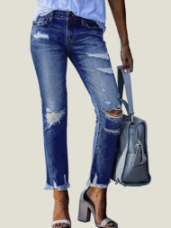 Washed Frayed Fringed Jeans