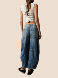 High Stretch Mid-Rise Barrel Jeans Fashion Wide Leg Shape (Buy 2 Free Shipping) - Image 2