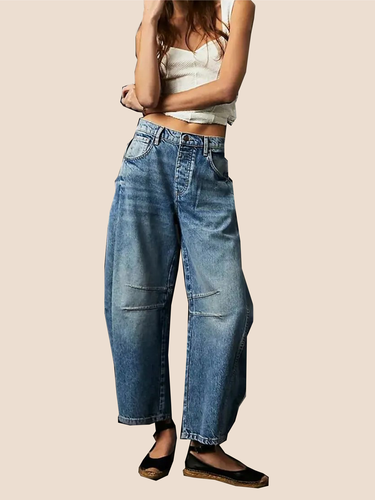 19-2 High Stretch Mid-Rise Barrel Jeans Fashion Wide Leg Shape (Buy 2 Free Shipping) - Image 1