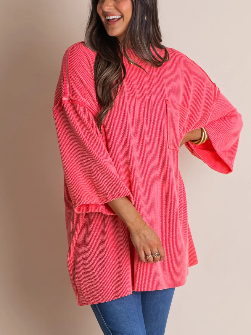 19-27 Oversize High Neck Urban Ribbed Tunic (Buy 2 Free Shipping) - Image 1
