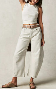 High Stretch Mid-Rise Barrel Jeans Fashion Wide Leg Shape (Buy 2 Free Shipping) - Image 9