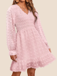 Women's Spring V Neck Swiss Dot Chiffon Mini Dress (Buy 2 Free Shipping) - Image 2