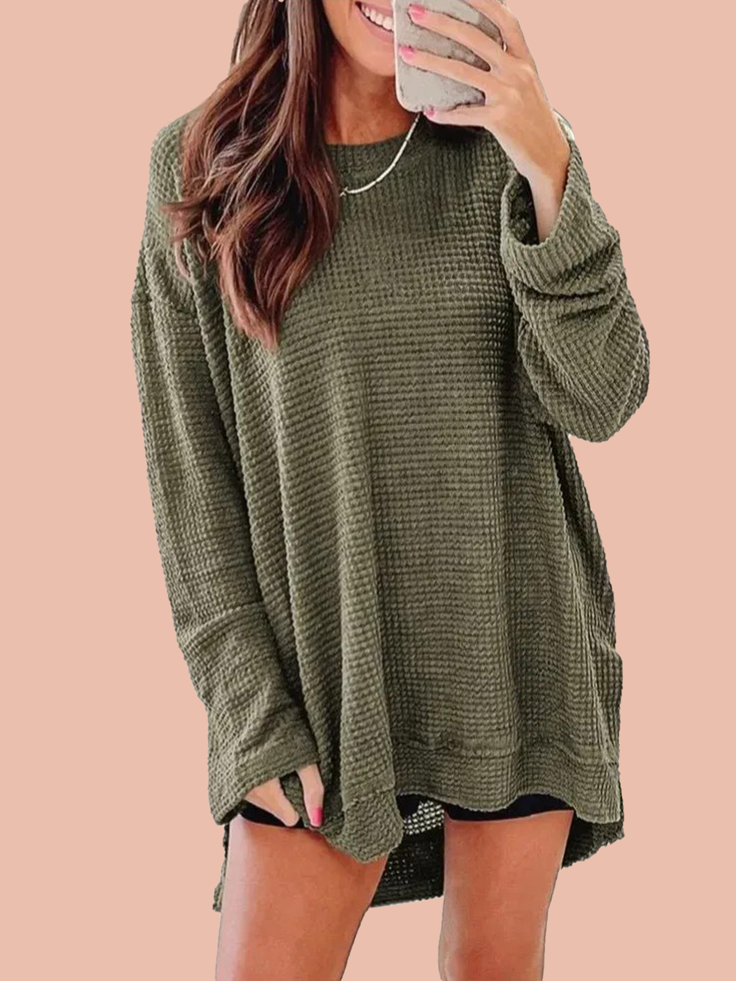 2-1105 Women's Oversized Waffle Knit Top (Buy 2 Free Shipping) - Image 1
