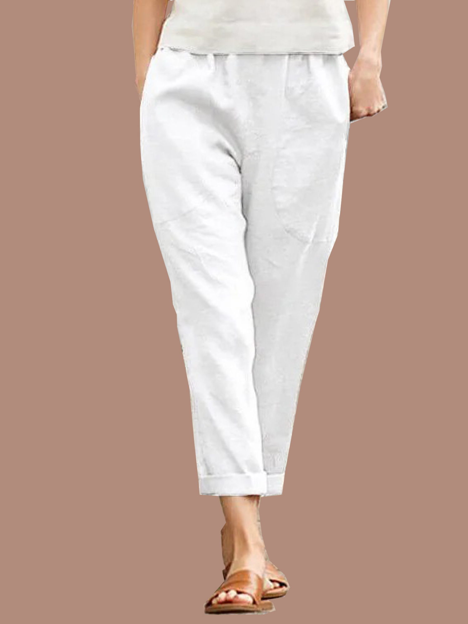 2-1109 Linen-cotton Women's Large Size Loose Pants - Image 1