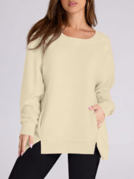 Women's High Low Side Slit Pullover Sweatshirt With Pockets (Buy 2 Free Shipping) - Image 16
