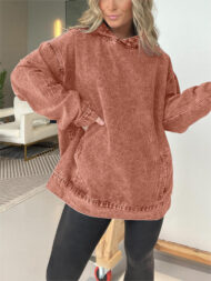 Denim Hooded Sweatshirt with Front Pockets (Buy 2 Free Shipping) - Image 8