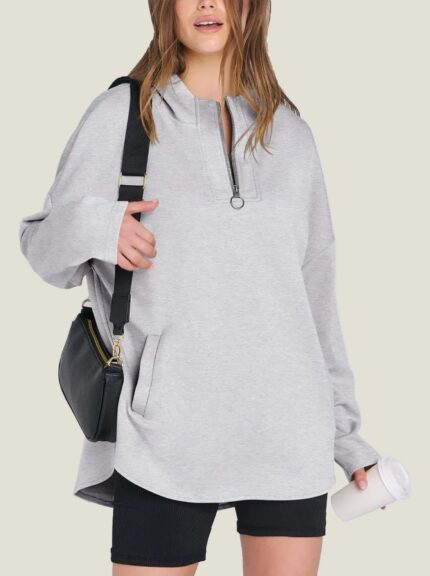 Women's Quarter Zip Oversized Tunic Hoodie (Buy 2 Free Shipping)