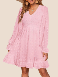 Women's Spring V Neck Swiss Dot Chiffon Mini Dress (Buy 2 Free Shipping)