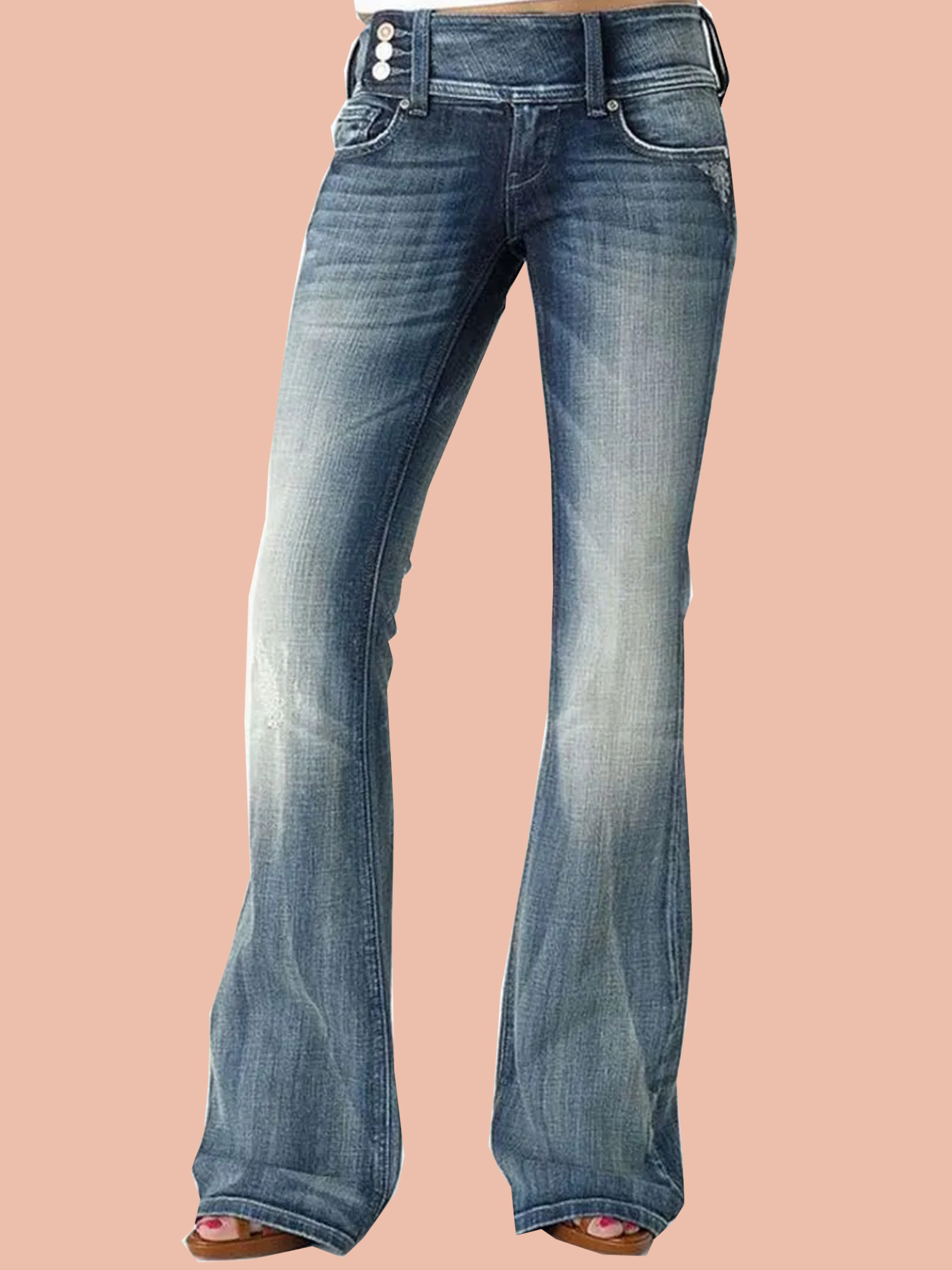 20-14 Vintage Button Mid Rise Flared Jeans - Image 1