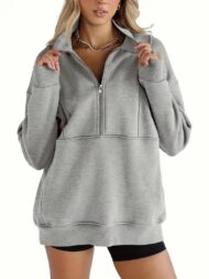 Women's Half Zip Oversized Sweatshirt with Pockerts (Buy 2 Free Shipping) - Image 3