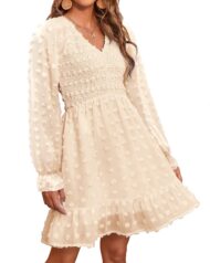 Women's Spring V Neck Swiss Dot Chiffon Mini Dress (Buy 2 Free Shipping) - Image 9