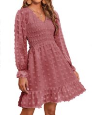 Women's Spring V Neck Swiss Dot Chiffon Mini Dress (Buy 2 Free Shipping) - Image 8