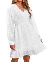 Women's Spring V Neck Swiss Dot Chiffon Mini Dress (Buy 2 Free Shipping) - Image 5