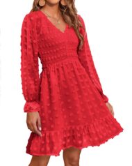 Women's Spring V Neck Swiss Dot Chiffon Mini Dress (Buy 2 Free Shipping) - Image 7