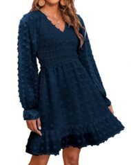 Women's Spring V Neck Swiss Dot Chiffon Mini Dress (Buy 2 Free Shipping) - Image 11